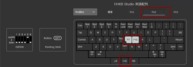 HHKB Studio（Windows）のキーマップ設定例（Fn2レイヤー）