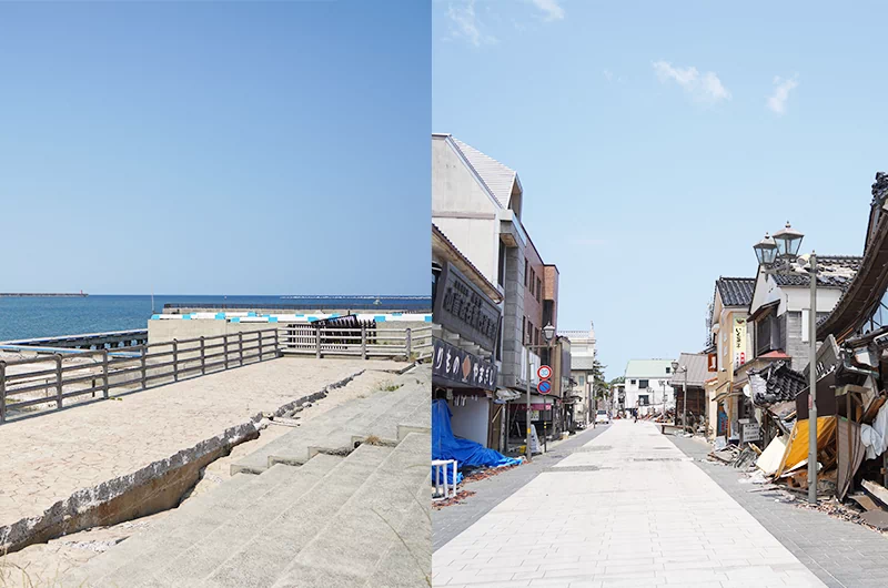 大きな地割れが残る輪島の港と朝市の様子