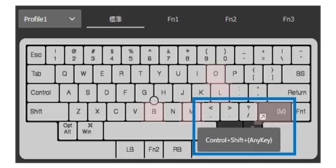 右のShiftに（M）を設定した例